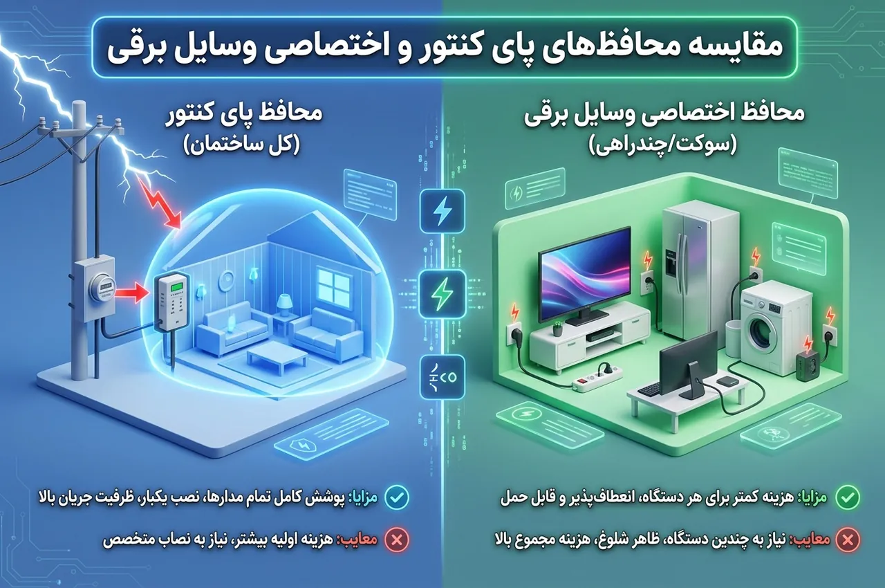 مقایسه محافظ پای کنتور و محافظ اختصاصی وسایل برقی