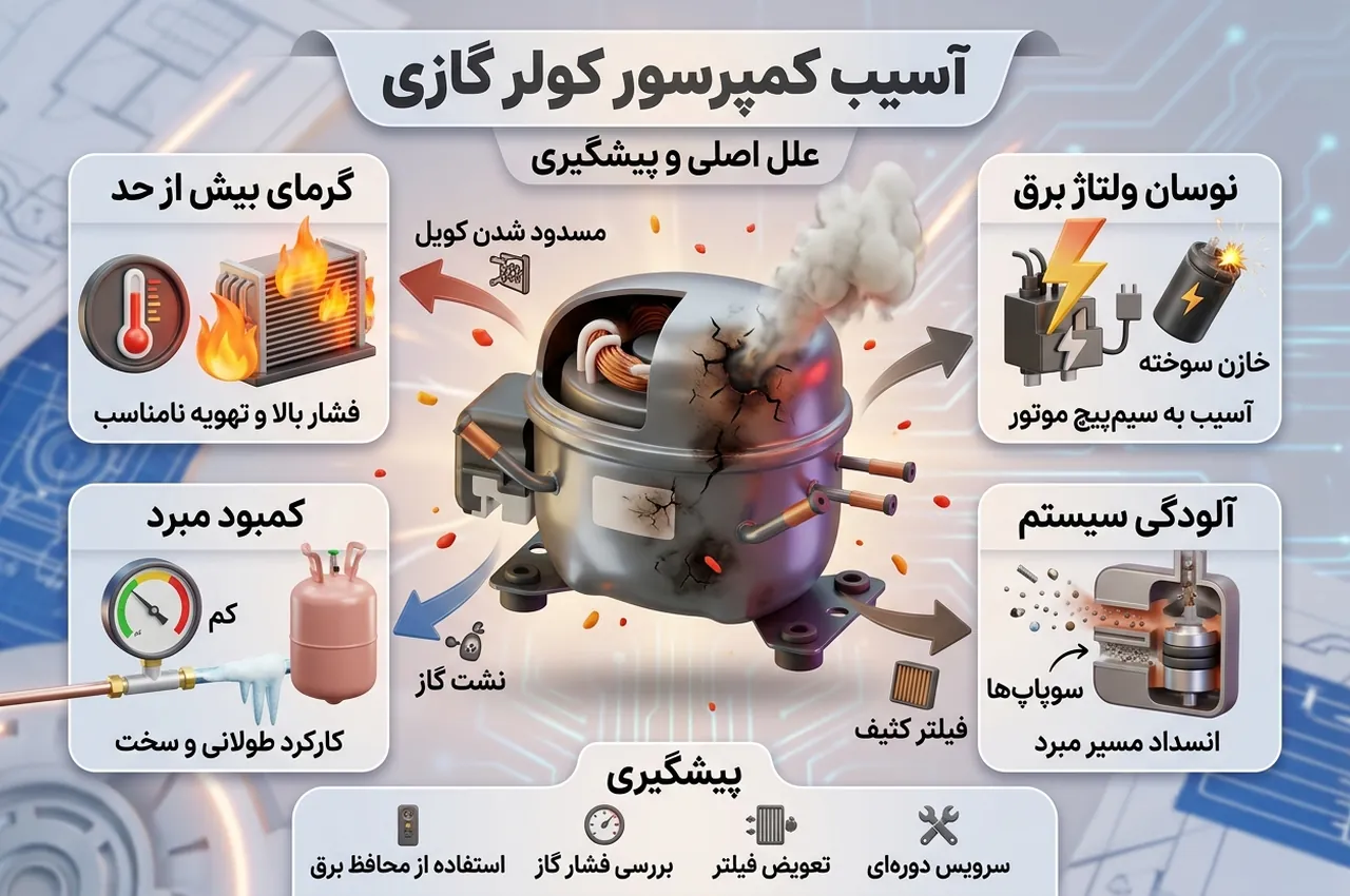چرا تابستان فصل حساسی برای کمپرسور کولر گازی است؟